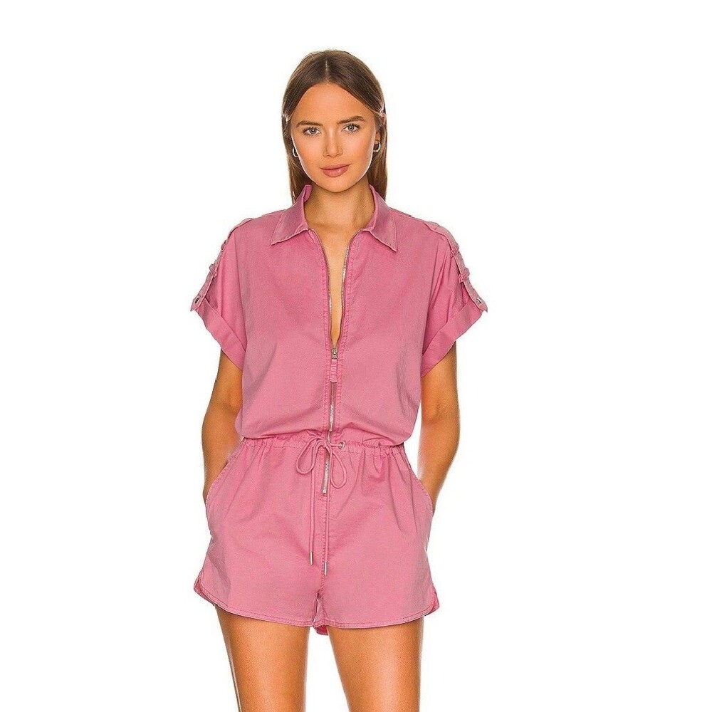 Pistola Meg Romper M Pink Zip Front Utility Drawstring Casual Chic Travel $168